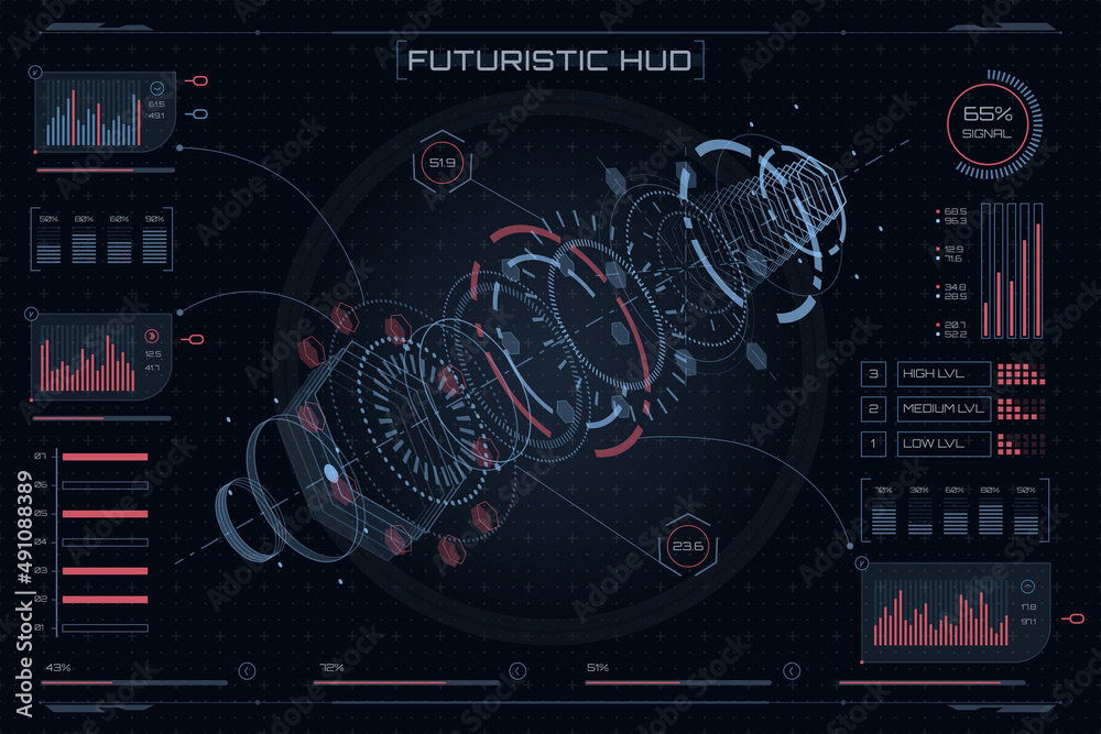 Poster futuristic hud style isometric element. game user interface. set of futuristic high-tech element. sc