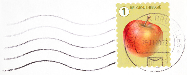 briefmarke stamp vintage retro used gebraucht gestempelt cancel frankiert frucht fruit apple apfel frucht fruit belgien belgium belgique brüssel brussel welle wave
