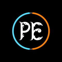 PE Letter Logo design. black background.
