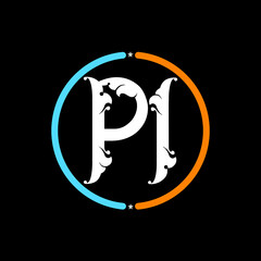 PI Letter Logo design. black background.