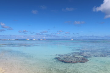 beach with blue lagoon in a Tahitian island 