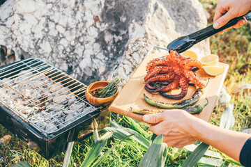 Grilled octopus at the barbecue.