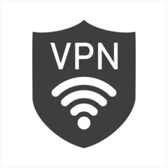 VPN - virtual private network icon. Simple shield with wi-fi symbol. Outline modern design element. Simple black flat vector sign with rounded corners.
