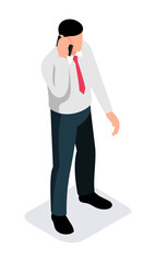 Isometric business people with gadgets, hi-tech technologies, smartphones, laptops, interactive screen, virtual reality, tablet.