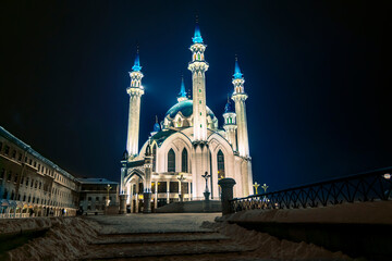 Fototapeta na wymiar Kul Sharif Mosque in the Kazan Kremlin in night lighting