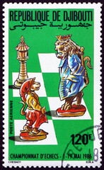 Postage stamp Djibouti 1986 chess board and pieces
