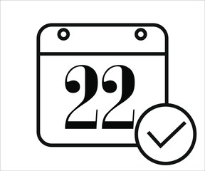 day 22 black and white calendar icon