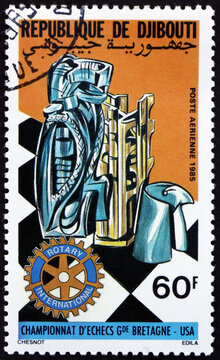 Postage stamp Djibouti 1985 chess board and pieces