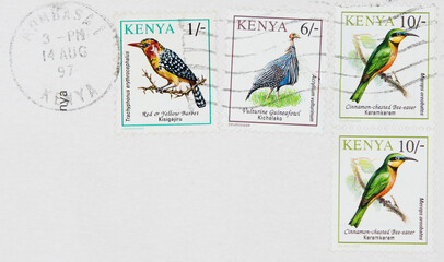 briefmarke stamp gestempelt used frankiert cancel gebraucht vintage retro vögel birds Mombasa...