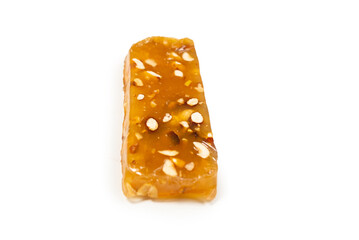 Turkish traditional delight with nuts isolated on white background.