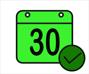 day 30 green calendar icon with white background.
days of the month