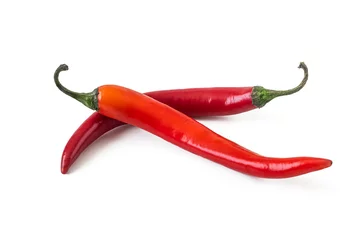 Foto op Canvas Red hot chili pepper pods, on a white background © roundex