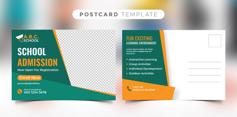 Kids school admission postcard template. Kids school education admission postcard template