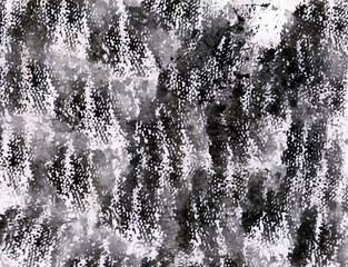 Black and white art background. Stamps texture of knitted fabric made with black paint on paper. Irregular texture.