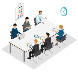 Project management and financial report strategy. Consulting team. Collaboration concept with collaborative people. Isometric business analysis planning.