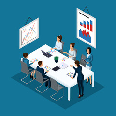 Concept of the coworking center. Business meeting. Multicultural team. Shared working environment.