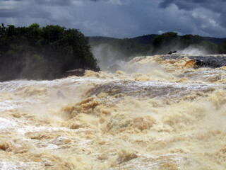 Waterfalls of the Carrao River, a tributary of the Orinoco River in the Canaima National Park in Venezuela.