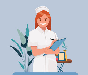 A portrait of the nurse s character, flat design concept. vector illustration