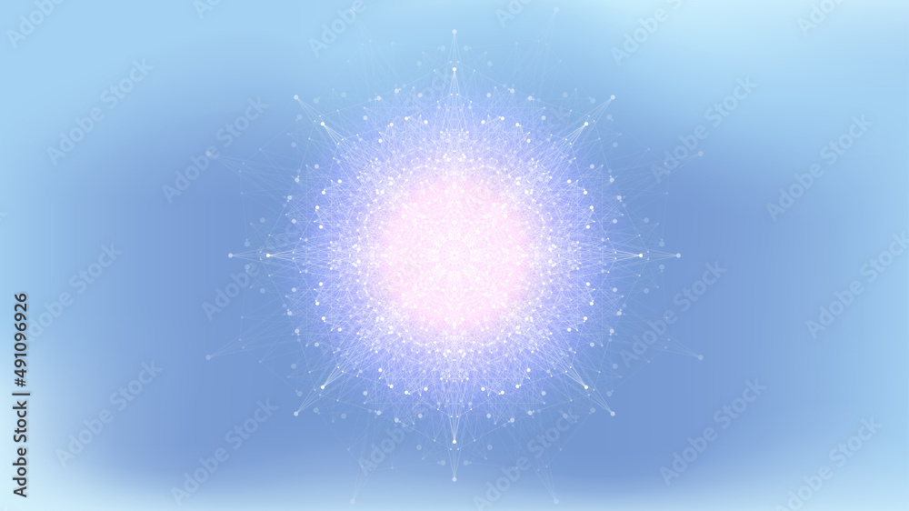 Poster Attraction of life vector illustration. Colorful abstract small particles and lines under high speed of motion. Circular explosion backdrop. Burst tech particles