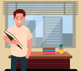 A portrait of the teacher s character, flat design concept. vector illustration