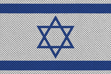 Flag of Israel. Flag with texture of thread and rope. Horizontal design. Palestine. War. Gaza. State of war. 2023. Hamas.  Israelis. Palestinians. Terrorism. Stroke. Burst. Missile.