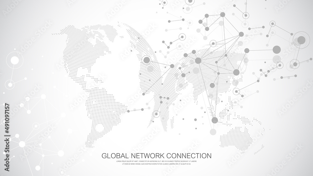 Poster Global network connection concept. Social network communication in the global business. Big data visualization. Internet technology. Vector illustration.
