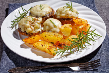 Chicken and Cheese Stuffed Mushrooms on plate