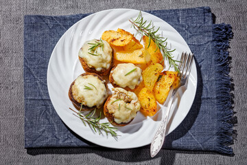 Chicken and Cheese Stuffed Mushrooms on plate