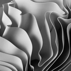 Badezimmer Foto Rückwand 3d render, abstract background with folded textile, white cloth macro, fashion wallpaper wavy layers © wacomka