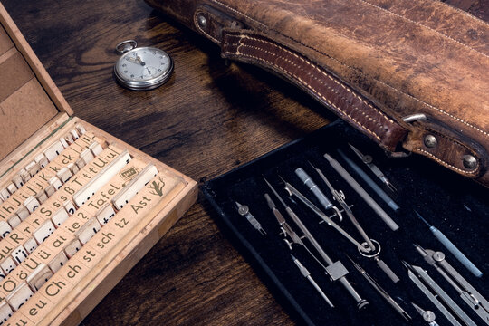 Desk With Vintage School Supplies