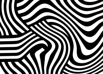 Fototapeta na wymiar Striped black and white pattern of curved lines. Modern vector background.