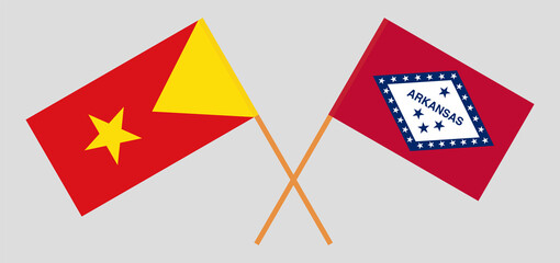 Crossed flags of Tigray and The State of Arkansas. Official colors. Correct proportion