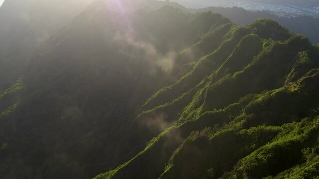 Tropical Koolau Mountains Ridges at Sunrise on Oahu, Hawaii