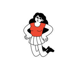 Young woman jump. Joy and enjoyment of life. A modern trendy female character. Happy girl in active motion.