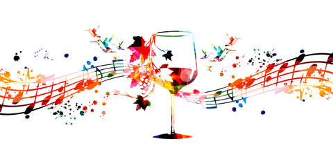 Naklejka premium Colorful wine glass with vine vector illustration. Party flyer, wine tasting event, wine festival, celebrations, restaurant poster. Wine drink design for brochure, invitation card, menu, promotion