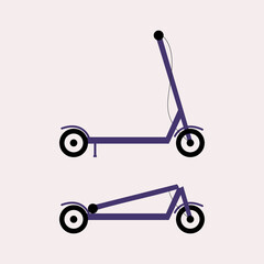 Electric scooter. Disassembled and folded. Stylish minimalistic vector illustration
