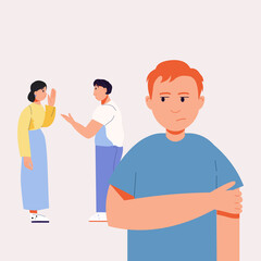 Obraz premium The guy is standing. People are talking about him behind his back. Gossip. Resentment. Vector illustration