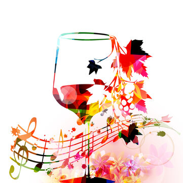 Colorful wine glass with vine vector illustration. Party flyer, wine tasting event, wine festival, celebrations, restaurant poster. Wine drink design for brochure, invitation card, menu, promotion