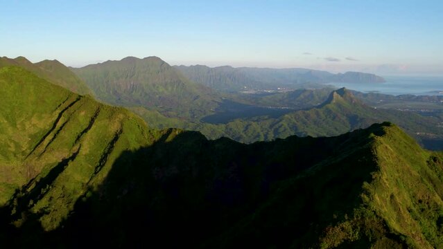 Tropical Koolau Mountains and Kuliouou at Sunrise on Oahu, Hawaii