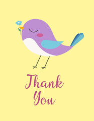 greeting card of cartoon bird with flower