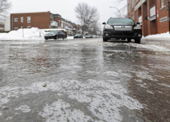 Icy street after ice rain