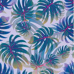 Fototapeta na wymiar Palm. Seamless pattern with branches and leaves of tropical plants, trees. Vector image. 