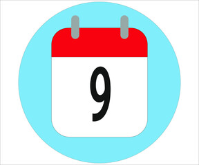day 9 red calendar icon with blue circle on white background