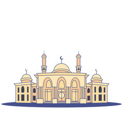 Flat style mosque isolated on a white background. Traditional arabic ornament, Vector Illustration. Eid greetings. Ramadhan month