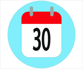day 30 red calendar icon with blue circle on white background