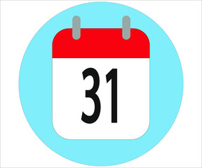 day 31 red calendar icon with blue circle on white background