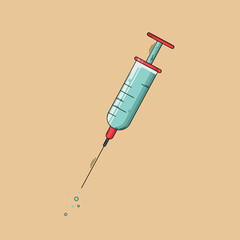 Medical syringe  in flat style, concept of vaccination, injection, vector isolated on beige background 