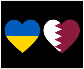Ukraine And Qatar Flags National Europe And Asia Emblem Heart Icons Vector Illustration Abstract Design Element