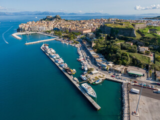 Fototapeta na wymiar Aerial drone photo of corfu town in greece