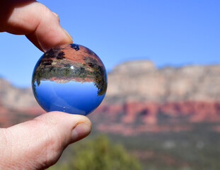 desert landscape through glass lensball